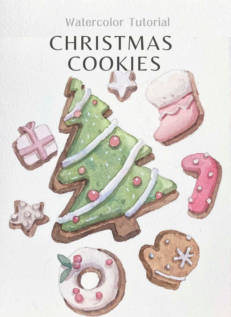 How to paint Christmas Cookies: Step-by-Step watercolor Tutorial