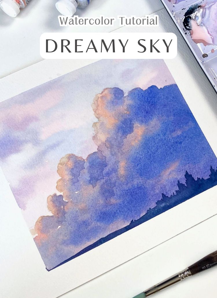 How to paint watercolor dreamy sky step-by-step