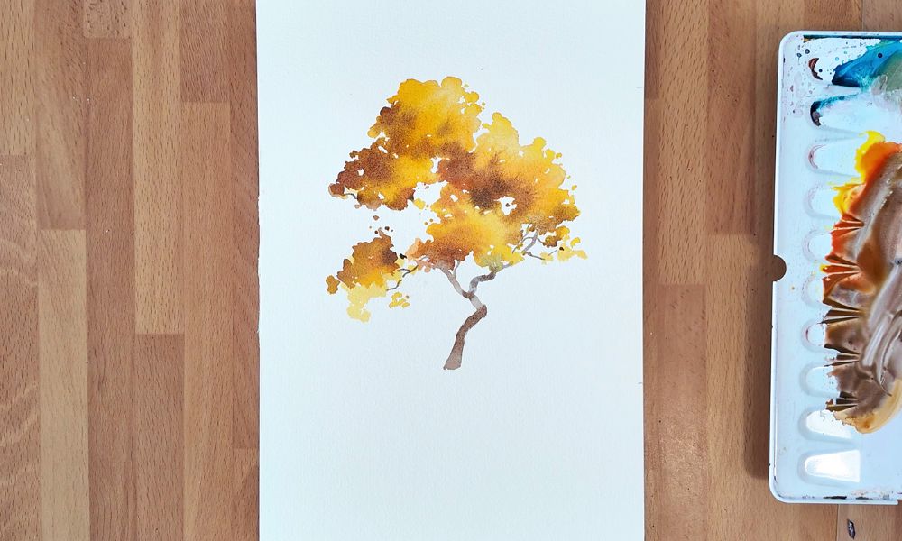 yellow tree watercolor