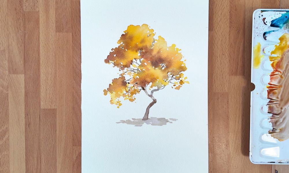 yellow tree watercolor