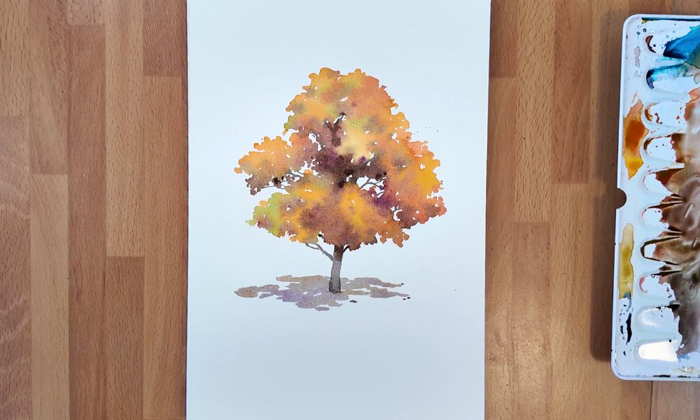 orange tree watercolor