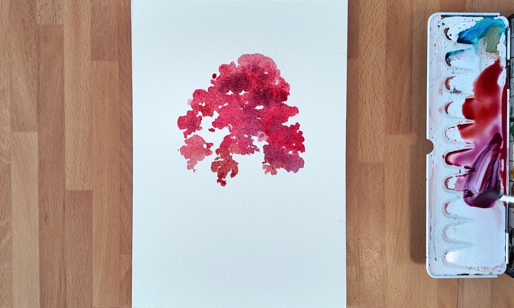 red tree watercolor