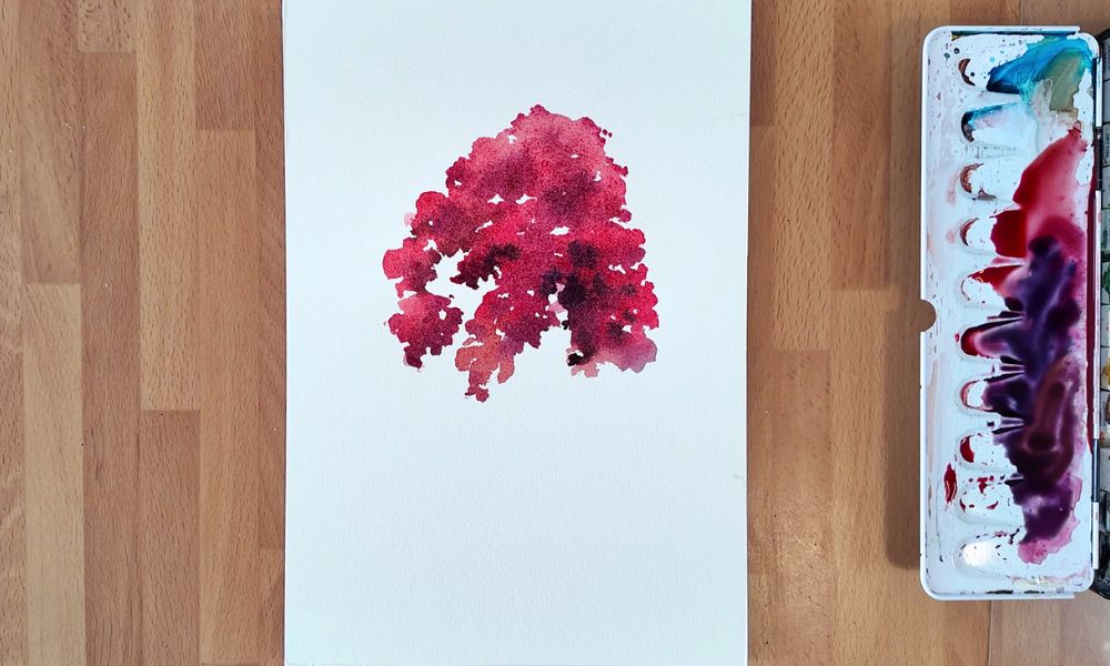 red tree watercolor