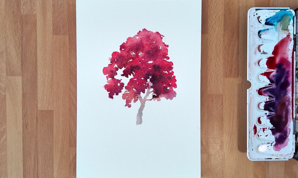 red tree watercolor