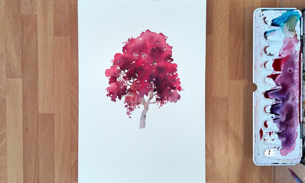 red tree watercolor