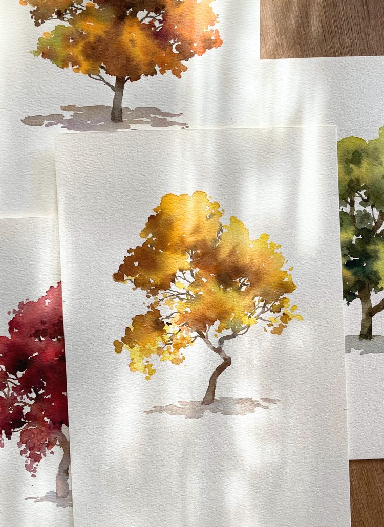 watercolor autumn trees